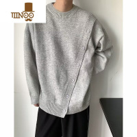 YANXU毛衣男小众设计感纽扣套头开叉针织衫外套宽松慵懒风线慵 L 灰色