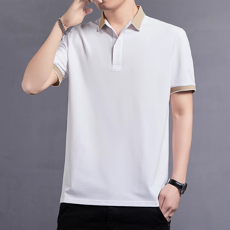 啄木鸟 冰丝短袖t恤男士polo衫夏季衬衫速干翻领休闲半袖中年爸爸高清大图