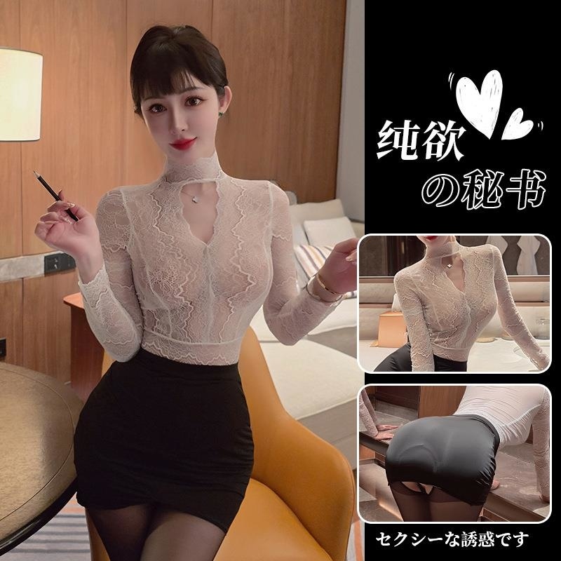 长夜漫漫情趣内衣性感诱惑透视包臀短裙制服女秘书蕾丝裙qqny1959 黑白色+黑开档丝袜 均码(80-130斤)