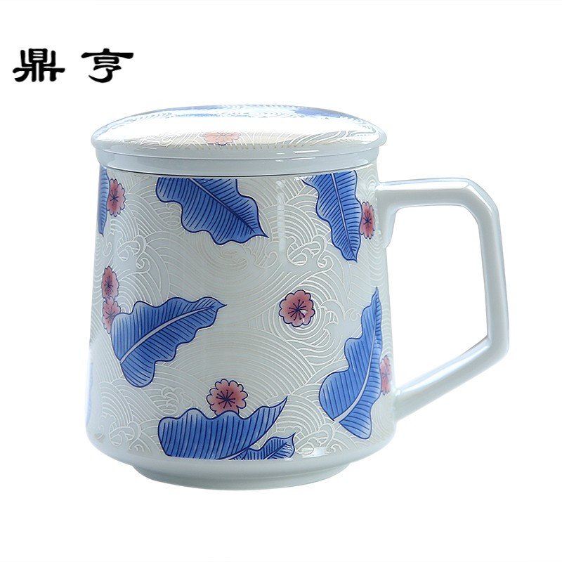 鼎亨简约陶瓷水杯带盖内胆过滤创意办公个性泡茶杯子家用大容量马