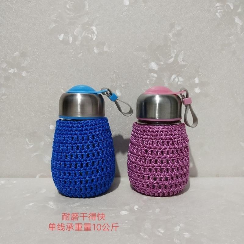 蓝色 手工冰丝线编织大肚杯套加密迷你保温杯套无提手简约玻璃杯保护套