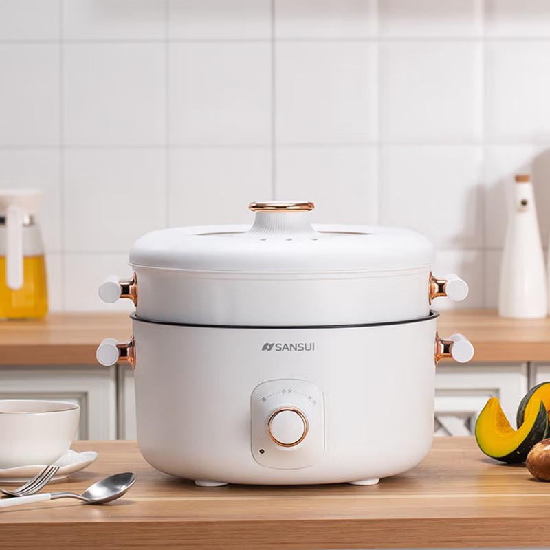 SANSUI山水 5L电火锅家用电煮锅多功能锅电热锅分体式电炒锅 (带蒸笼)XKS-1200A高清大图