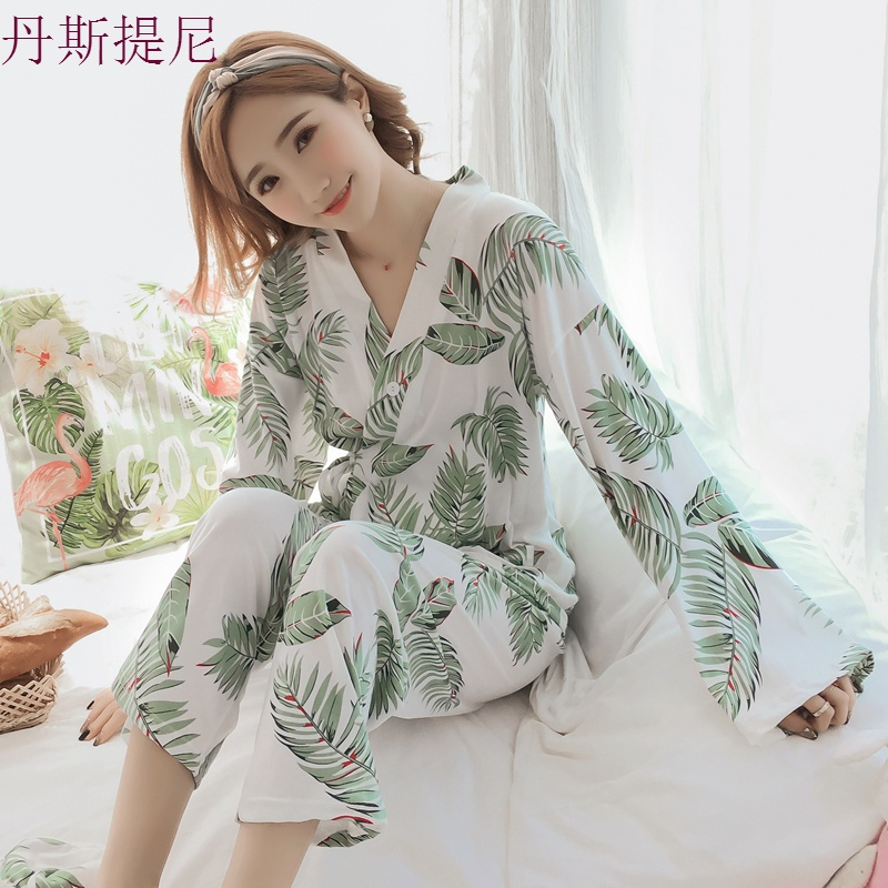睡衣女秋纯棉长袖韩版清新学生和服甜美夏季可外穿家居服两件套装