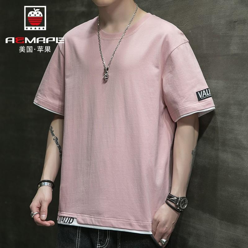 美国苹果纯棉t恤短袖男潮牌夏季宽松薄款半袖上衣服冰感夏装100%纯棉