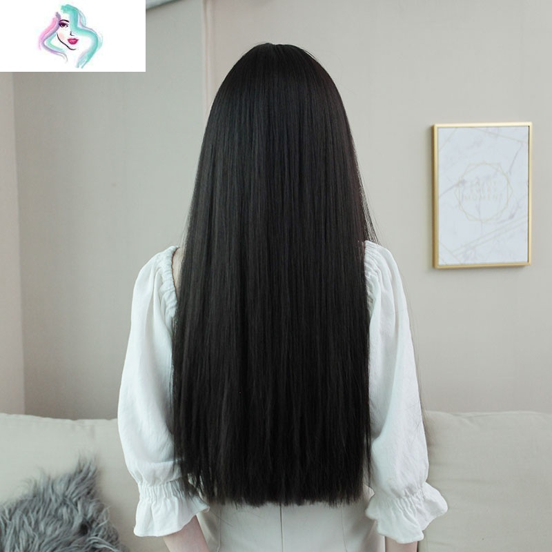 女长发 韩版网红八字中分黑色长直发自然全头逼真假发