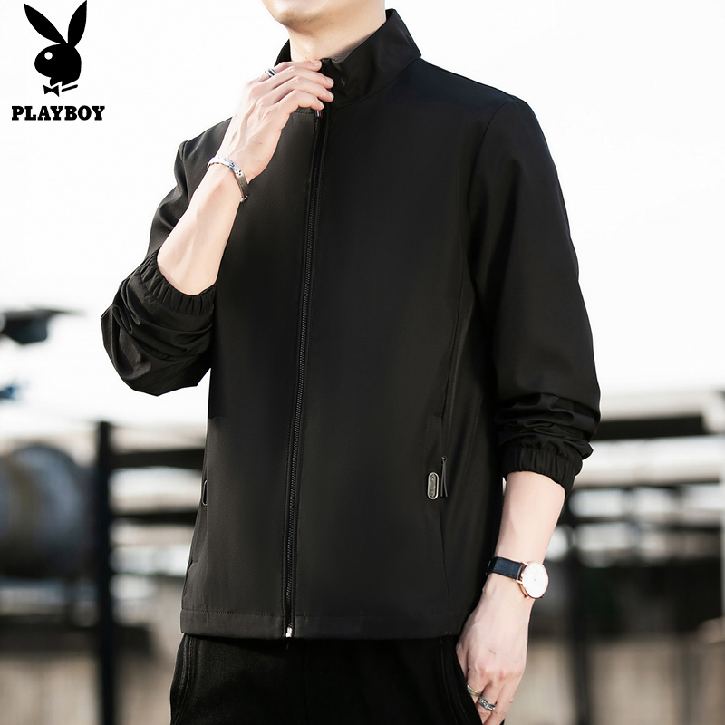 花花公子春秋季夹克男士立领上衣服潮流新款休闲宽松外套男装
