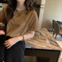 [1.5折价33元]唐狮女圆领左胸硅胶图案净色短袖T恤简约百搭气质显瘦时尚潮