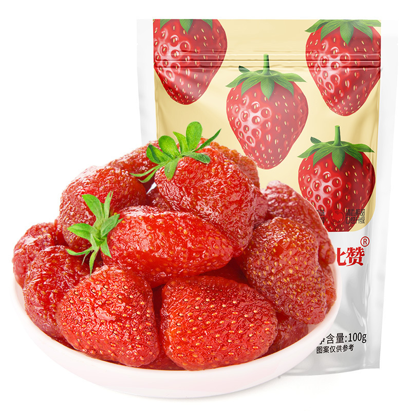 [99元任选12件]比比赞草莓干网红水果干吃货零食小吃休闲食品 100g