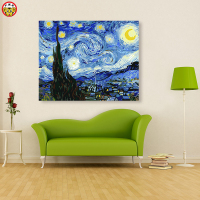 《星夜》梵高印象派油画 大画王diy世界名画柏树和星空数字油彩画 3329 梵高-星空 松木内框+自己画 40x50厘米