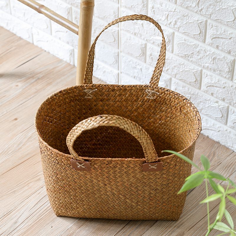 家柏饰(CORATED)Kens 椭圆编提篮 日式编织菜篮家居收纳篮筐编织购物篮脏衣篮高清大图