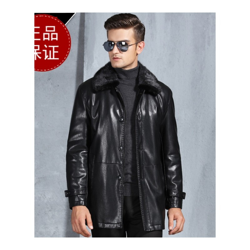【送长辈的高端皮草】专柜正品海宁真皮皮衣男中长款尼克服男可拆卸黄金獭兔内胆黄金貂皮草中老年外套男送爸爸装父亲装冬款防寒服 6382黑色【水貂毛领】 XXL/185