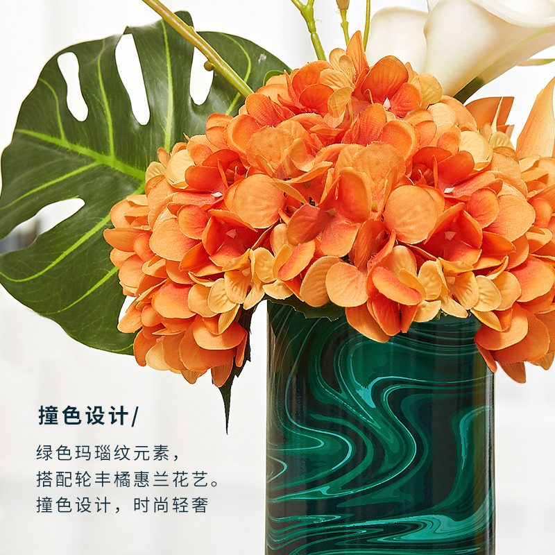 三维工匠欧式轻奢陶瓷花瓶客厅插花摆件美式样板房软装餐桌电视柜家居饰品 三维 流转花瓶两件套[高款+矮款]+高款整体花艺A