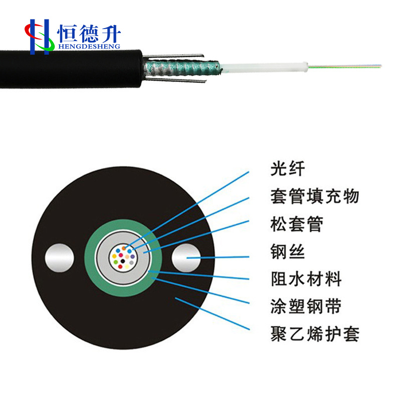 恒德升 HDS-A497S-GYXTW-2B1.3-1KM中心束管式轻铠装光缆 单模2芯 8mm外径黑色1000米高清大图
