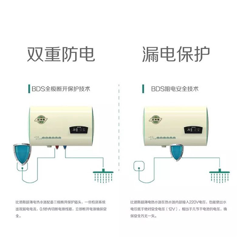 比德斯(BDS)50升超薄双胆双管加热 中温模式 智能家用扁桶储水电热水器