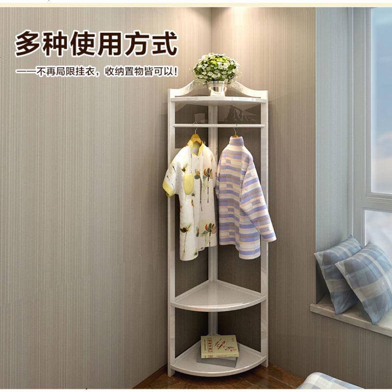 衣帽架落地卧室挂衣架家用落地式转角实木置物架简易挂衣服架子高清大图