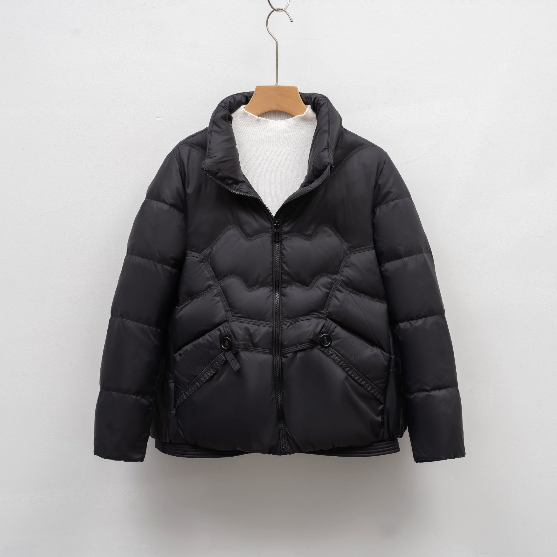 90绒纯色羽绒服女短款鸭绒小个子新款时尚女装上衣外套潮 黑色 L