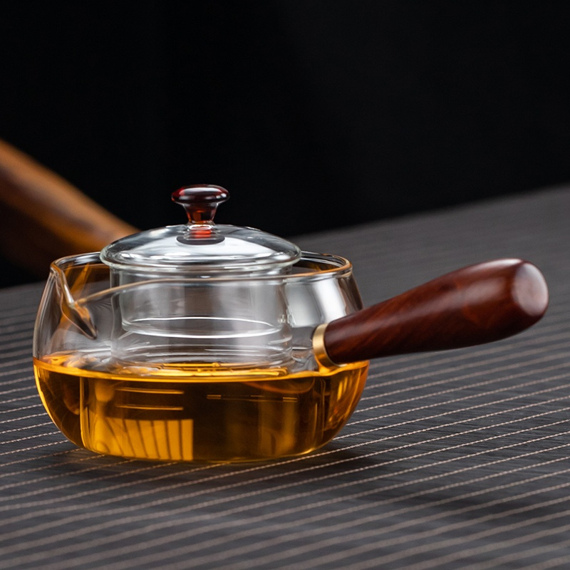 a款实木侧把煮茶壶500ml单壶耐高温玻璃侧把煮茶壶套装小型茶炉电陶炉