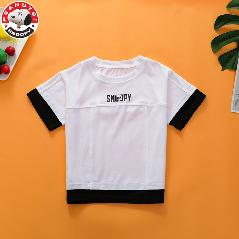 史努比(SNOOPY)儿童拼接短袖撞色T恤2022夏季新款男中小童半袖上衣潮童装L029