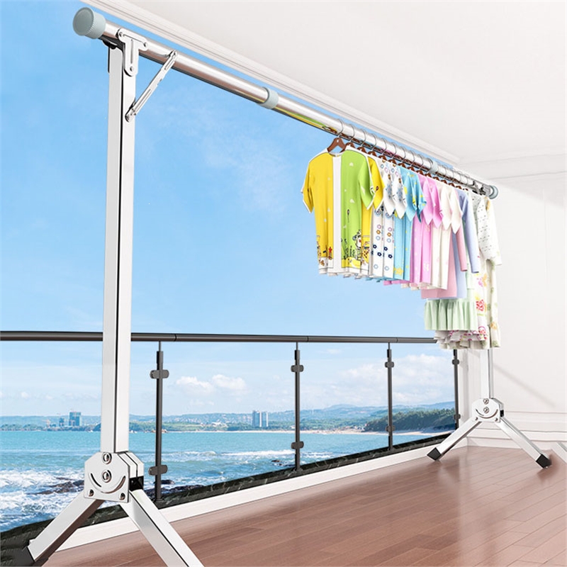 折叠晾衣架落地阳台闪电客室内家用卧室伸缩杆式凉衣服架子不锈钢晒