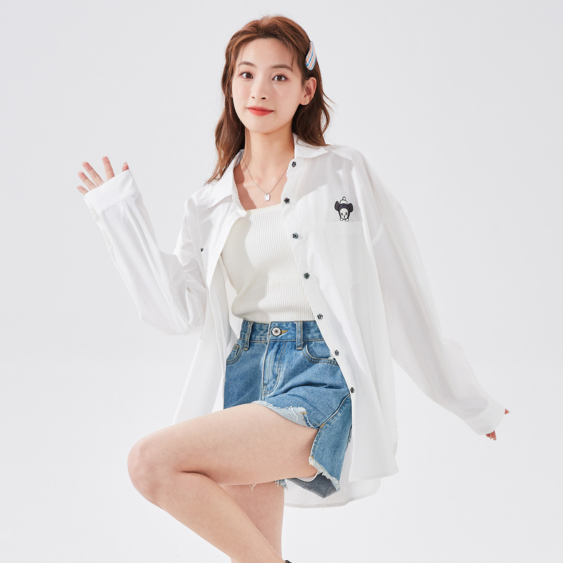 春季长袖衬衫外套女唐狮新款甜酷风白衬衣百搭外穿衬
