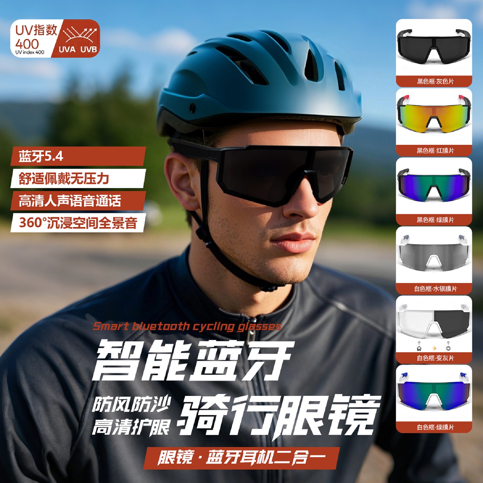 LIGE利格BWQYPro1D黑框橙片户外骑行时尚智能眼镜蓝牙通话遥控拍照语音助手高清大图