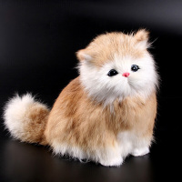 仿真动物模型小猫咪儿童动物毛绒玩具会叫的猫玩偶仿真猫咪公仔 真毛黑耳+铃铛