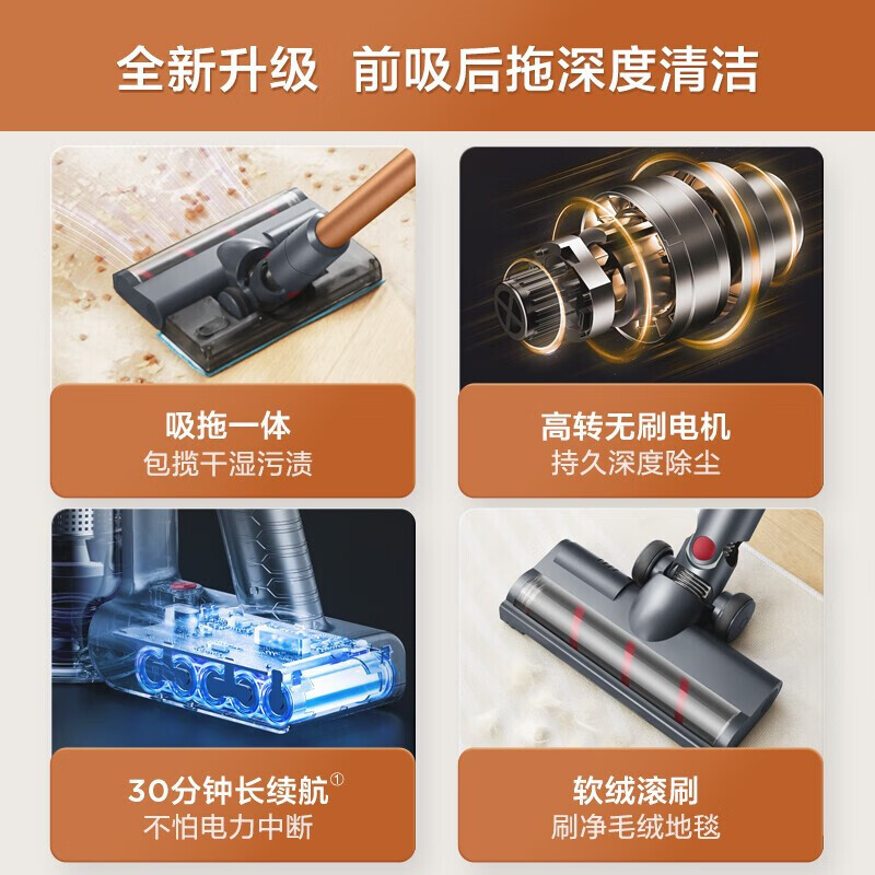 苏泊尔(SUPOR)吸尘器无线轻量家用吸拖一体机洗地机手持吸尘器宠物猫毛狗毛地毯家庭适用 VCS63S-C8 PROS