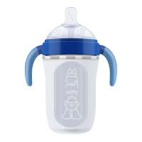 米菲(Miffy)广口径无毒硅胶奶瓶240ml（蓝色）带手柄