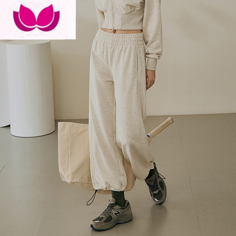 七斓跑步运动套装女时尚宽松气质休闲装专业健身普拉提训练瑜伽套 暖灰白长裤S尺码预售3月30号左右发 L