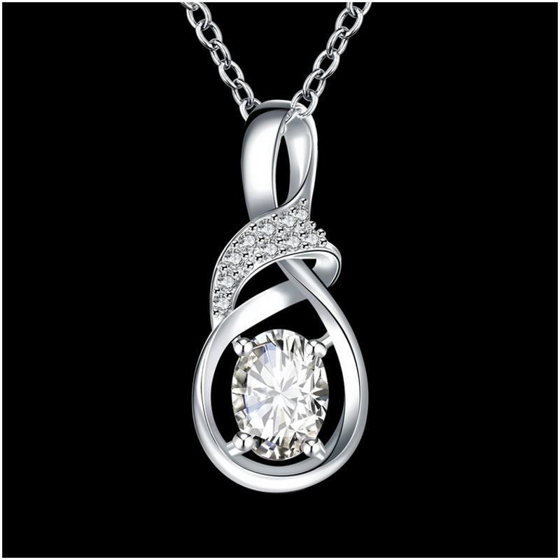 N028Women Silver Necklace 日韩简约水滴坠项链女锁骨首饰银饰送女朋友七夕情人节礼物