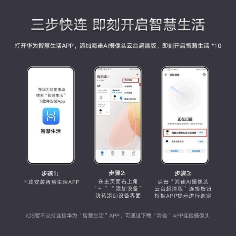 华为荣耀海雀HQ3监控手机远程双向语音无线高清智能全景摄像头（送128G内存卡）