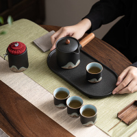 苏氏陶瓷(SUSHI CERAMICS)手绘釉画彩千里江山侧把茶壶干泡茶盘功夫茶具套装礼盒
