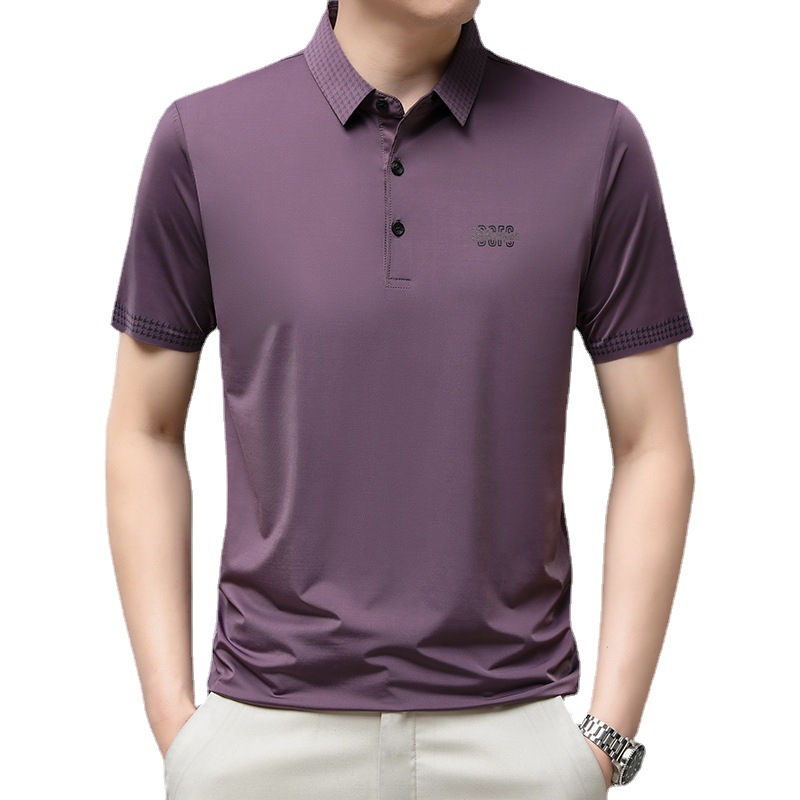 夏季商务男装短袖t恤潮中年男士休闲体恤Polo衫纯色冰丝直播高清大图