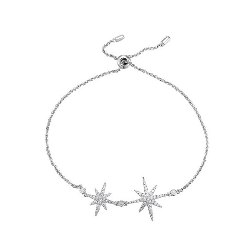 apmmonaco女士八芒星造型s925纯银时尚饰品镶晶钻双流星银手链ab3325