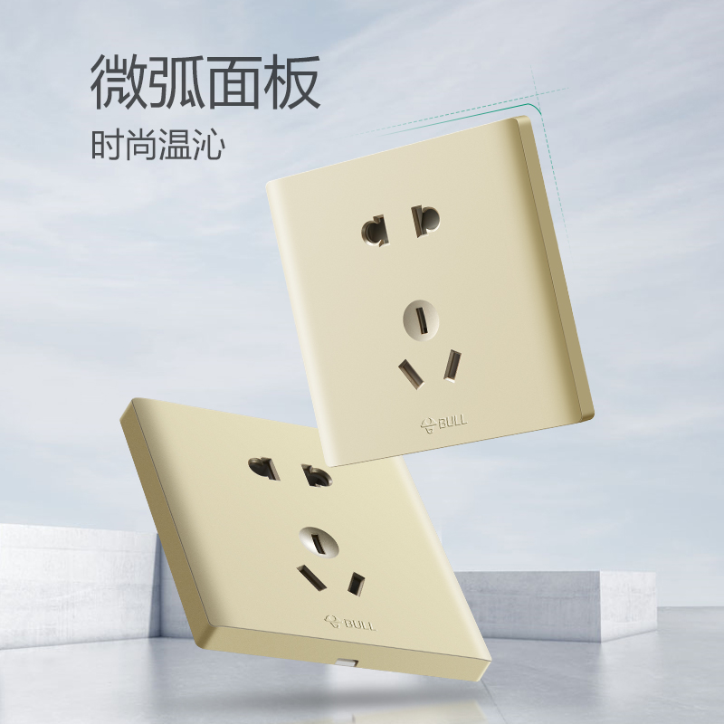 公牛金色无边框装饰G25带开关一开usb五孔面板86型暗装家用电源墙壁插座5孔高清大图