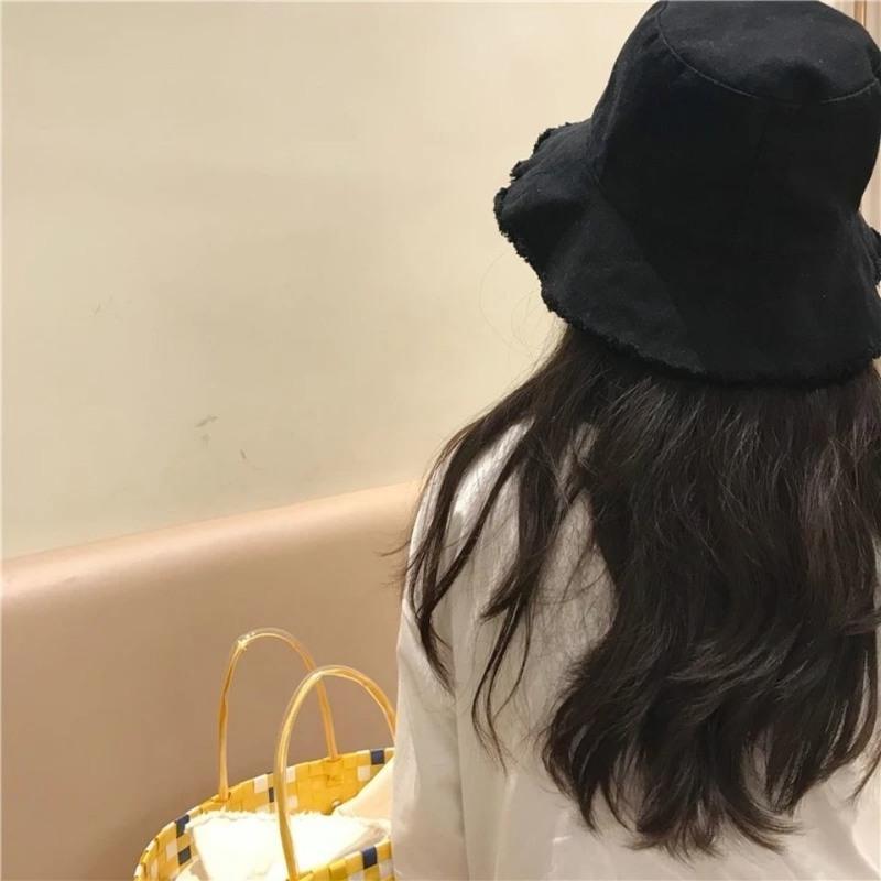明星同款毛边渔夫帽遮阳晒遮阳盆帽子女春夏韩版百搭日系潮人ins 杨幂同款黑色[毛边渔夫帽]