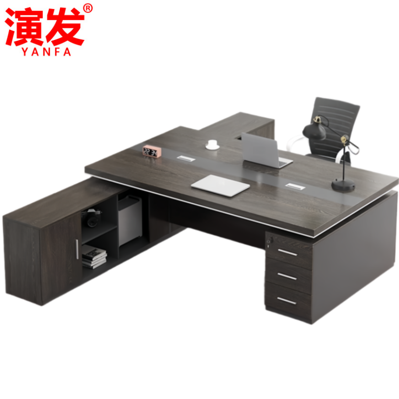 演发办公桌带侧柜带椅高清大图