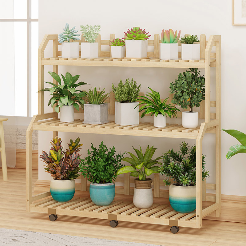 室内多层实木客厅多肉架花园阳台角落地式 [实木花架]60款-原 四轮