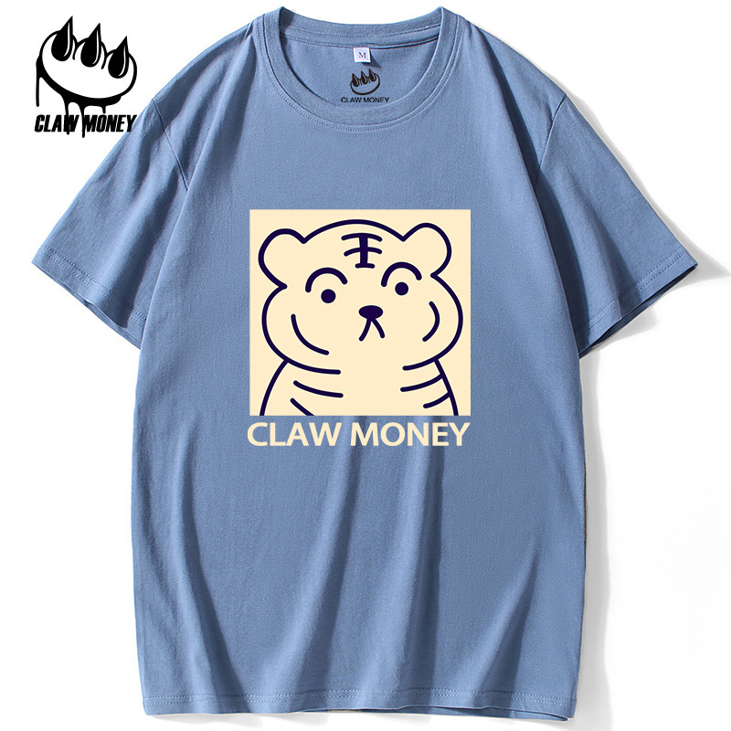 Claw money短袖T恤夏季新款纯棉体恤宽松潮流男装上衣ins落肩半袖