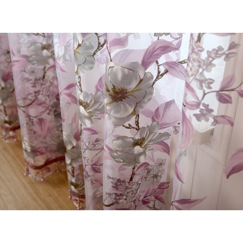 烂花淡紫色窗帘布纱帘成品打孔卧室浪漫紫客厅