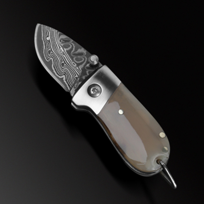 科檀木/牛角柄迷你袖珍折刀钥匙扣刀防护防卫随身小刀高硬度折叠刀具