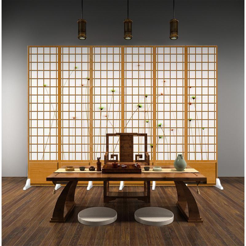 森美人日式仿木纹格子屏风隔断客厅现代简约双面移动布艺时尚可折叠折屏 3扇防透（宽1.2米*高1.8米）