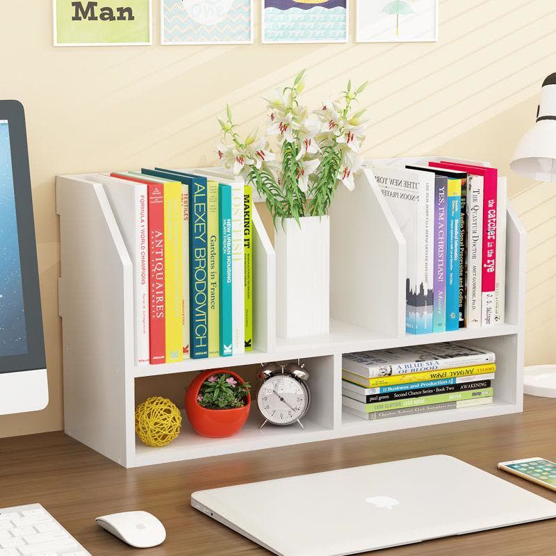 书架简易桌上学生用桌面简约小书柜办公室桌面收纳小书架创意书柜 A款直角 浅胡桃图片