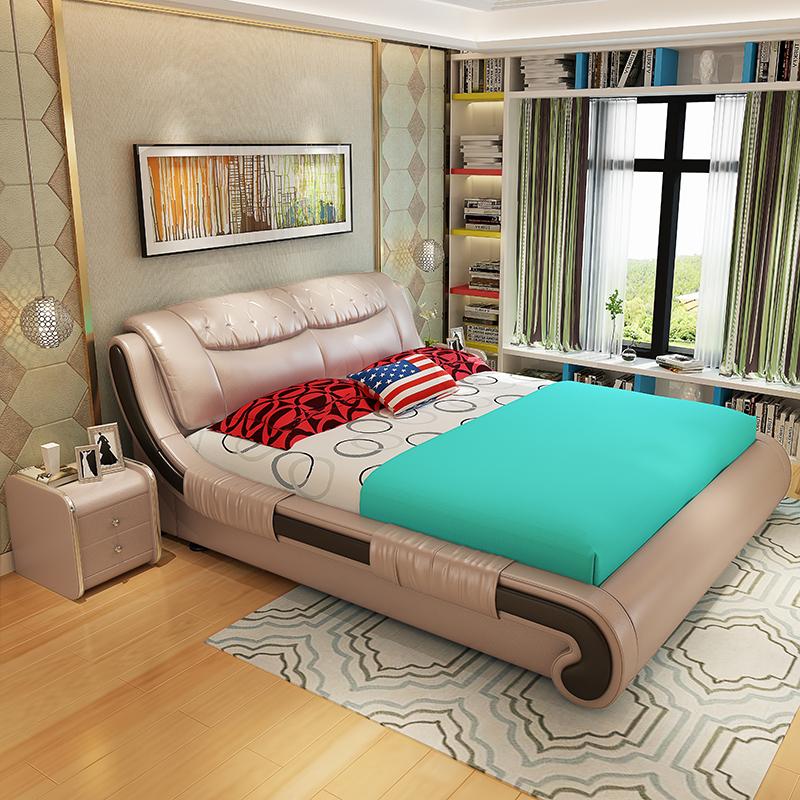 怡红院床真皮网红床18米15双人现代简约主卧婚软包床榻榻米大床