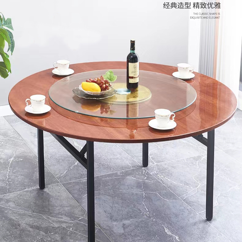 三吒 圆餐桌1.4米带转盘可折叠家用酒店饭店餐桌高清大图