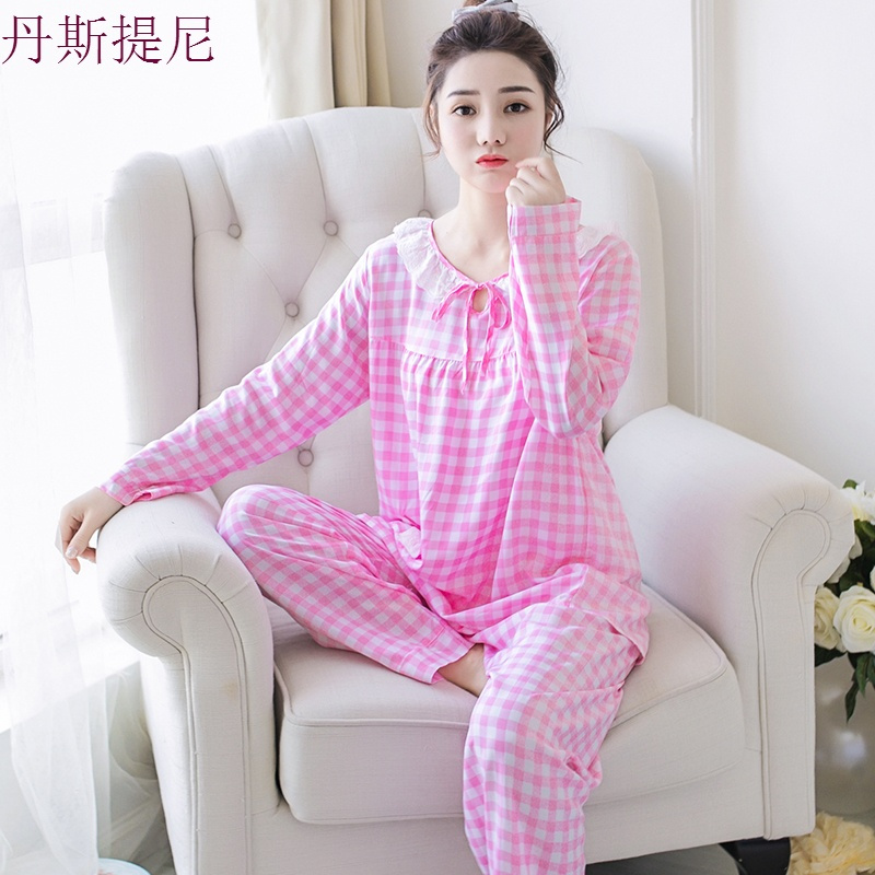 睡衣春秋梭织纯棉绸睡衣女士夏季长袖薄款棉绸家居服大码空服