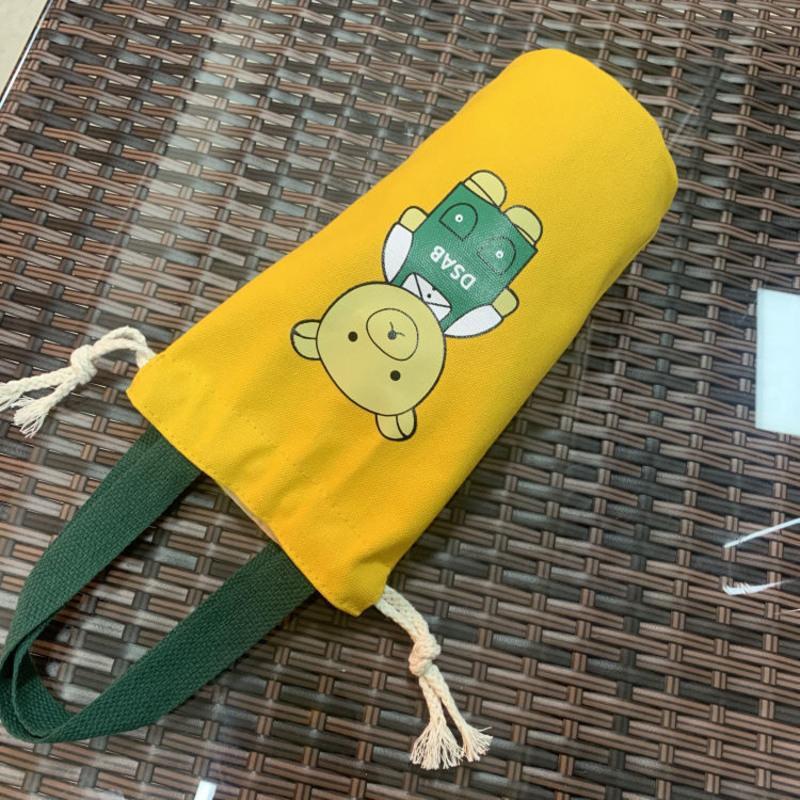 红色小熊手提帆布杯套水杯袋子膳魔师通用焖烧杯保护套便携小拎包保温