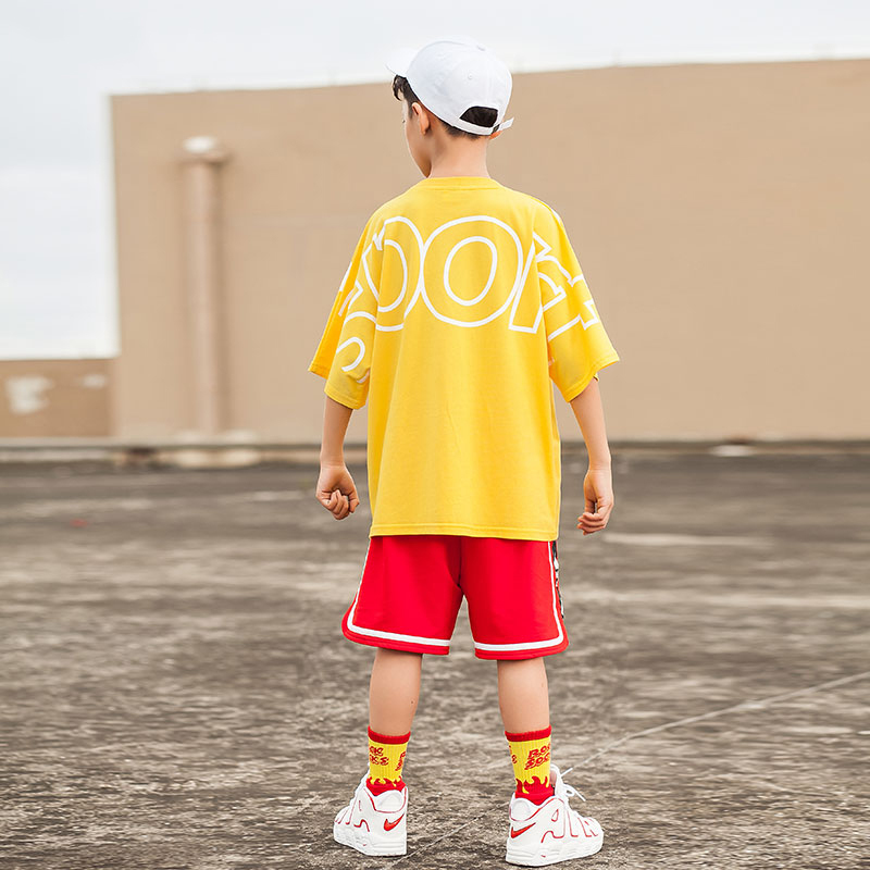 男童街舞服潮装印花T恤短裤少儿hiphop衣服夏季韩版儿童嘻哈套装