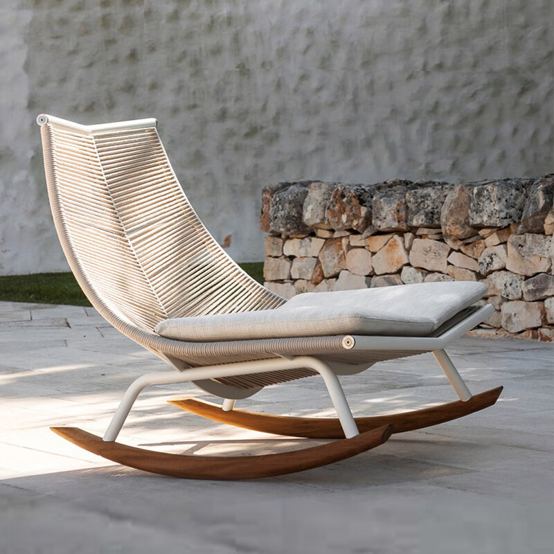 金菲罗格 阳台懒人沙发休闲摇椅午休靠背椅子户外庭院 摇椅-米白色(带半坐垫)高清大图