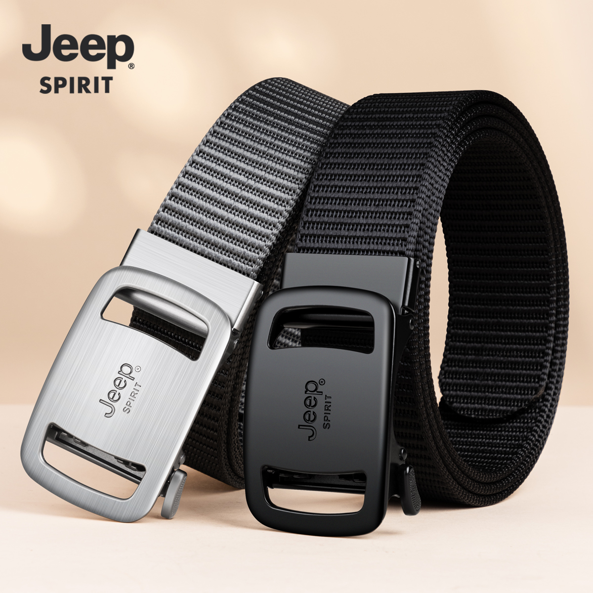 JEEP官方正品男皮带无牙自动扣帆布腰带中青年户外尼龙工装裤带潮